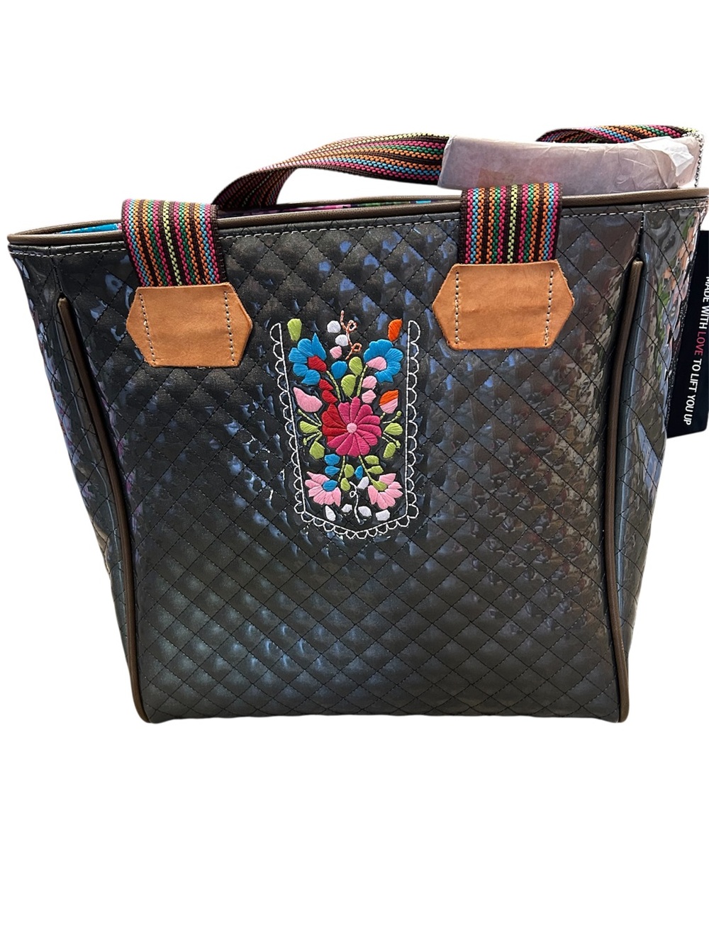 Consuela Grace Classic Tote Olive Green NWT  Embroidery Rare Patent Quilted